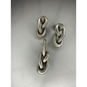 Vintage Sterling Silver 925 Sculptural Knot Stud Earrings and Pendant Set 9g